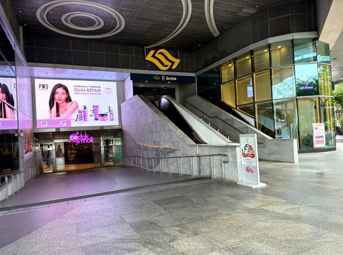 Entrance of Bedok Mall beside Bedok MRT station in Bedok Central