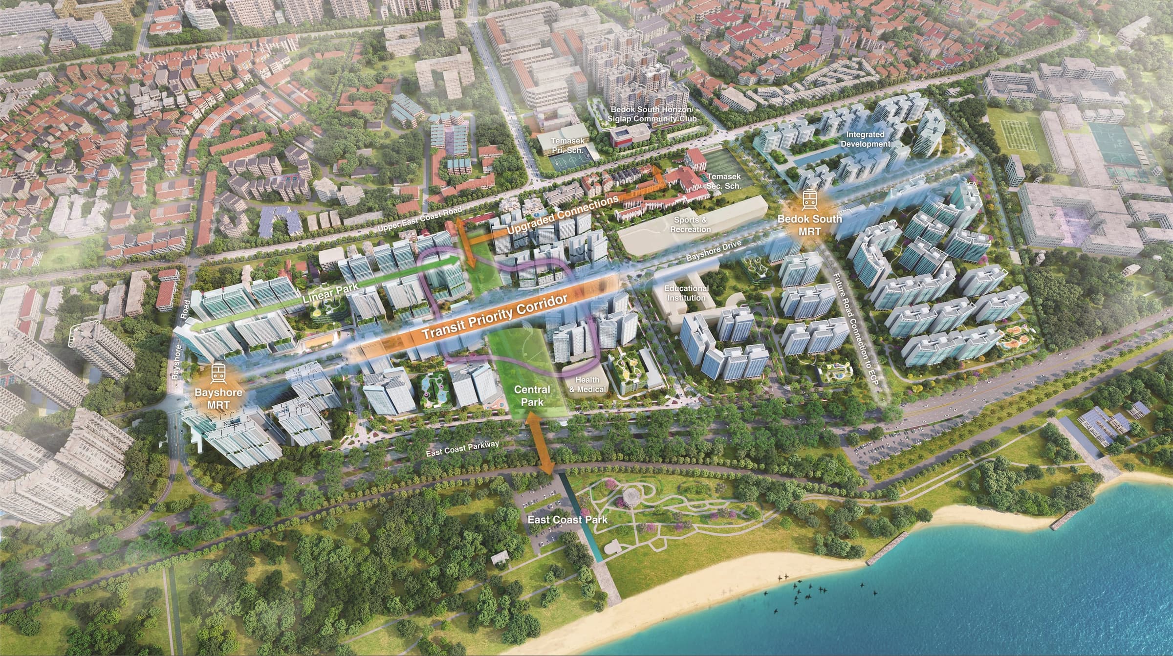 URA aerial artist's impression of the planned Bayshore estate beside East Coast Park